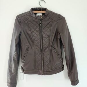 Women's Quilted Faux Leather Jacket - Brown